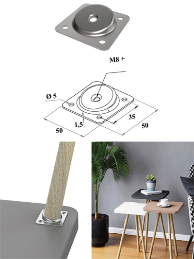 50x50 mm M8 Zigon Sehpa Ayak Bağlantı Sacı Dereceli Metal Aparat