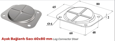60x80 mm M8 Zigon Sehpa Ayak Bağlantı Sacı Dereceli Metal Aparat