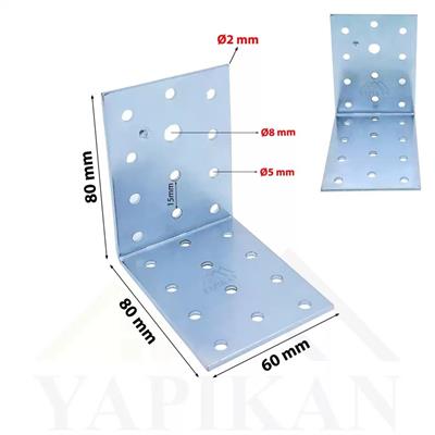 60x80x80 mm - L Demir Gönye Köşebent - Mobilya Dolap Köşe Birleştirme Bağlantı Aparatı
