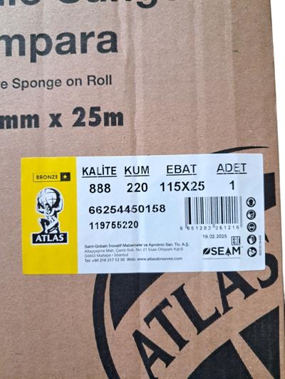 Atlas Rulo Soft Sünger Zımpara Bronze 888 115 mm 25 Metre P180 Kum