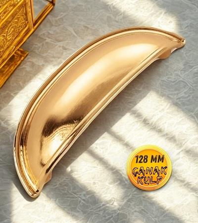 Çanak Kulp - 128 mm Altın Gold Mobilya Kulp (Dolap, Çekmece, Vestiyer Uyumlu)