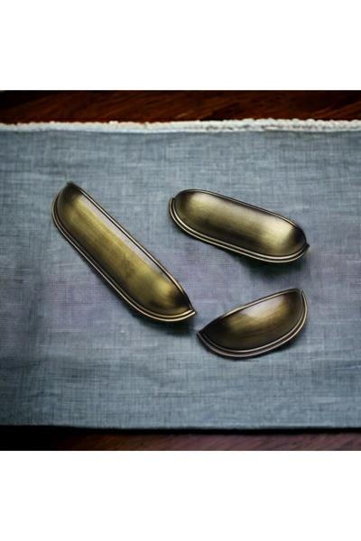 Çanak Kulp - 64 mm Antik Sarı Mobilya Kulp (Dolap, Çekmece, Vestiyer Uyumlu)