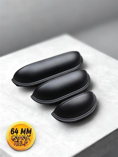 Çanak Kulp - 64 mm Siyah Mobilya Kulp (Dolap, Çekmece, Vestiyer Uyumlu)