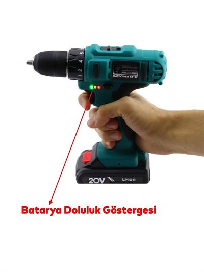 Çift Akülü Li-ion Batarya Vidalama 20V Çift Vitesli 1500 mAh Led Işıklı Darbesiz Anahtarsız Matkap 5102 Catpower