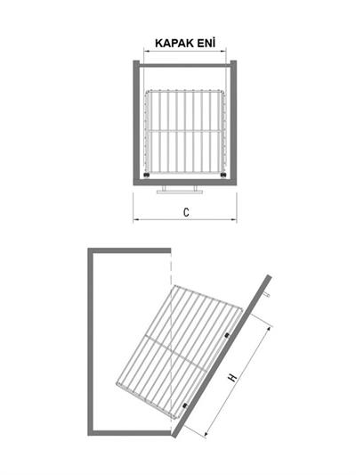 Dolap İçi Monteli Çamaşır Kirli Sepeti Modül 40 cm Kapak Uyumlu (Genişlik 33x50 cm Yükseklik) Huzurkiler