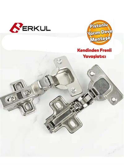 Erkul Frenli Dolap Kapak Menteşesi Pistonlu Yarım Deve Boynu Tas Menteşe