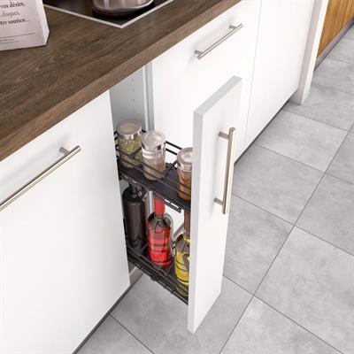 Hettich 2 Katlı Yandan Raylı Frenli Antrasit Şişelik, Baharatlık & Deterjanlık 15 cm Kapak Uyumlu Premium Line