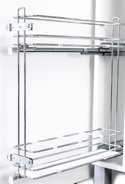 Hettich 2 Katlı Yandan Raylı Frenli Krom Şişelik, Baharatlık & Deterjanlık 20 cm Kapak Uyumlu Premium Line