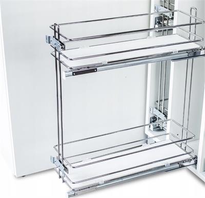 Hettich 2 Katlı Yandan Raylı Frenli Krom Şişelik, Baharatlık & Deterjanlık 30 cm Kapak Uyumlu Premium Line
