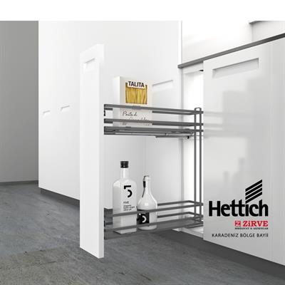 Hettich 2 Katlı Yandan Raylı Frenli Krom Şişelik, Baharatlık & Deterjanlık 30 cm Kapak Uyumlu Premium Line