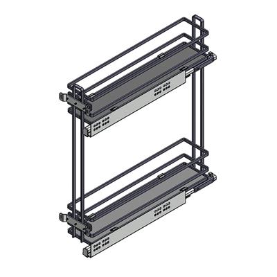 Hettich 2 Katlı Yandan Raylı Frenli Krom Şişelik, Baharatlık & Deterjanlık 15 cm Kapak Uyumlu Premium Line
