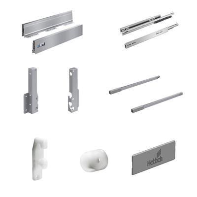 Hettich Atira Bordürlü Metal Geniş Yanaklı Gri Çekmece Seti Rayı / 42 Cm 176 mm Yanak