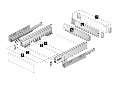 Hettich Atira Bordürlü Metal Geniş Yanaklı Gri Çekmece Seti Rayı / 42 Cm 176 mm Yanak