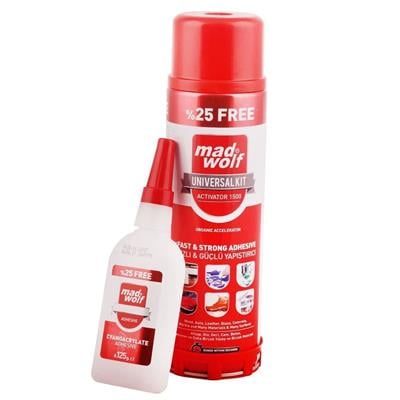 Madwolf Hızlı Yapıştırıcı 125 Gr & Sprey 500 Ml Mdf, Ağaç, Çıta, Kaucuk, Deri, Japon Hızlı Yapıştırıcısı Jel Dahil