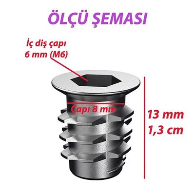 Metal Euro Dişli Dübel Ahşap Dübeli M6 8x13 Diş Çinko Mobilya Bağlantı Ünite Birleştirme