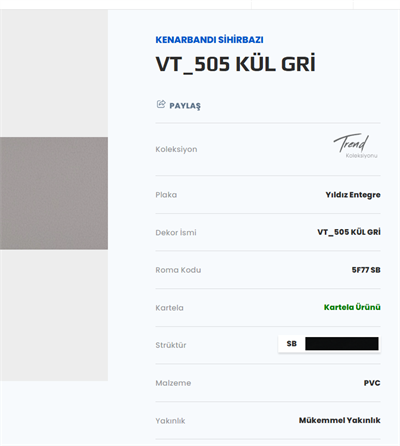 Roma 080x22 5F77 Sb Kül Gri Pvc Kenar Bandı