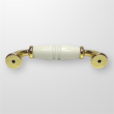 Umut 242 - 96 mm Desenli Beyaz Altın Porselen Kulp Mobilya Dolap Çekmece Vestiyer Kulpları