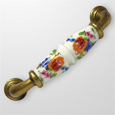 Umut 242 - 96 mm Desenli Beyaz Antik Porselen Kulp Mobilya Dolap Çekmece Vestiyer Kulpları