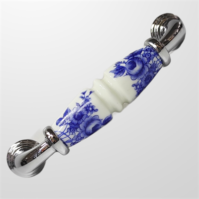 Umut 242 - 96 mm Desenli Beyaz Krom Porselen Kulp Mobilya Dolap Çekmece Vestiyer Kulpları