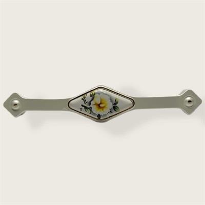 Ventus 128 mm Beyaz Zamak Çiçek Desenli Kulp Mobilya Dolap Çekmece Vestiyer Kulpları