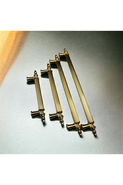 Zirve Altın 128 mm Çizgili Alüminyum Kulp Mobilya Dolap Çekmece Vestiyer Kulpları Paslanmaz