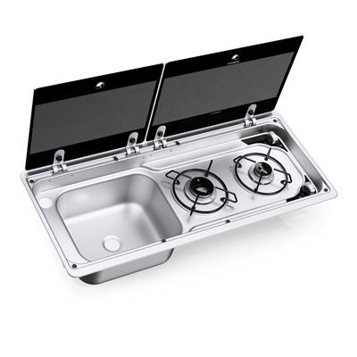 Dometic MO 9722L İki Gözlü Ocak ve Eviye Kombinasyonu Cam Kapaklı 760x325 mm