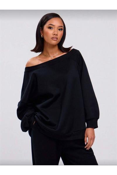YENİ ÜRÜN Kadın Omzu Düşük Oversize Basic Sweatshirt 0035