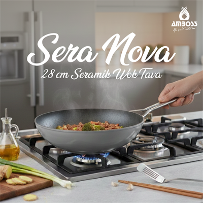 AMBOSS SERA NOVA YANMAZ YAPIŞMAZ WOK TAVA 28CM GRİ 