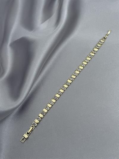 14K Sıralı Küp Model Zirkon Taşlı Gold Bileklik