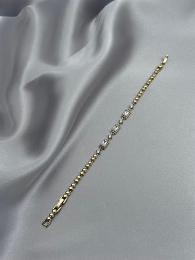 Xuping 14K Üçlü Baget Taşlı Model Zirkon Taşlı Gold Bileklik