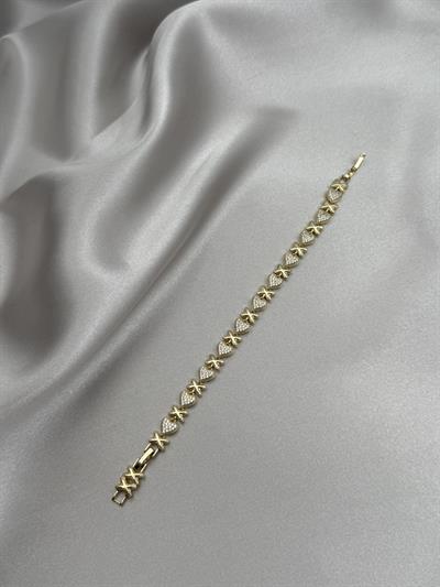 Xuping 14K X Kalp Model Zirkon Taşlı Gold Bileklik