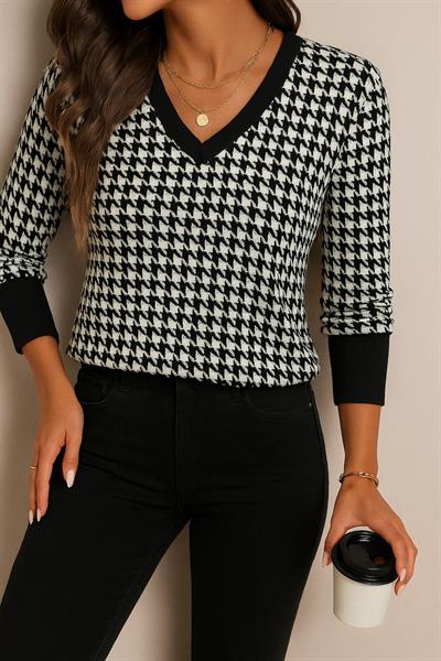 Düğme Detay V YAKA Bluz