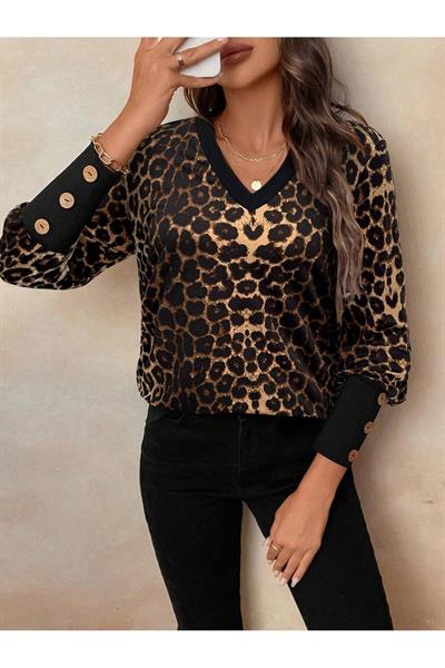 Düğme Detay V YAKA Bluz