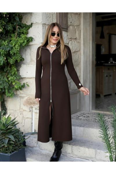 Spor Şıklık Fermuarlı Maxi Elbise
