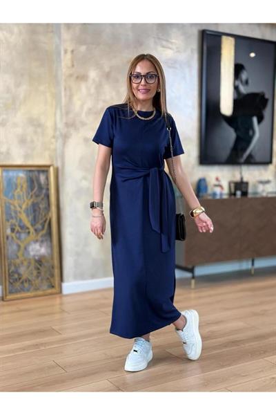 YANDAN BAĞLAMALI VİSKON ELBİSE
