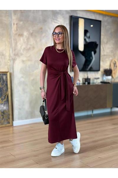 YANDAN BAĞLAMALI VİSKON ELBİSE