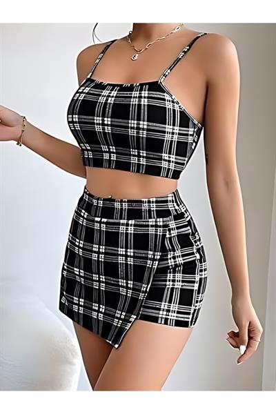 YENİ SEZON- -Askılı Alt Üst Crop Şort Takım