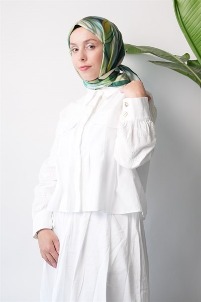 Lush Grove Desen İpeksi Rayon Eşarp Yeşil