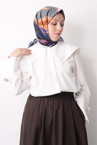 Pastel Drift Desen İpeksi Rayon Eşarp Füme