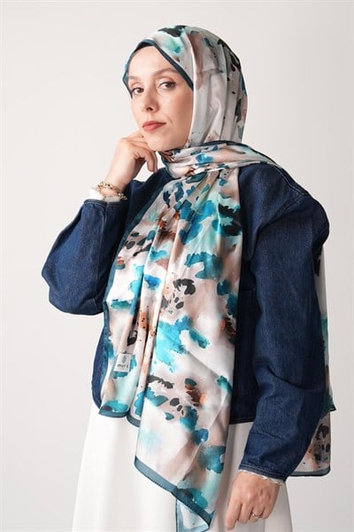 Ash Leopard Desen Hint Vual Şal Turkuaz