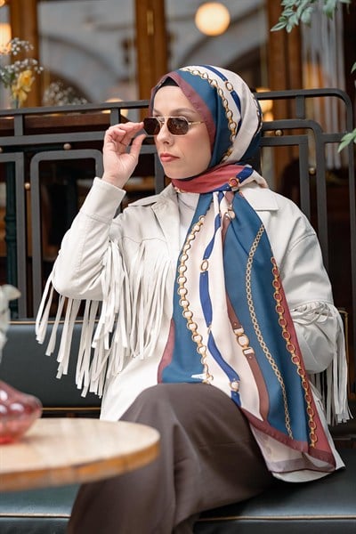 Chain of Style Desen Soft Şal Lacivert