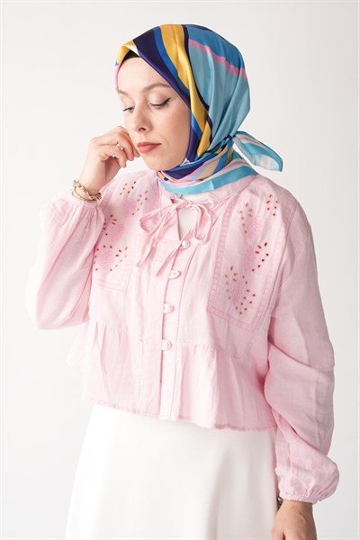 Cream Angle Desen İpeksi Rayon Eşarp Mavi
