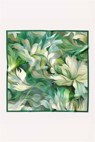 Flora Mood Desen İpeksi Rayon Eşarp Yeşil