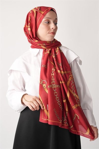 Golden Belt Desen Soft Şal Kırmızı
