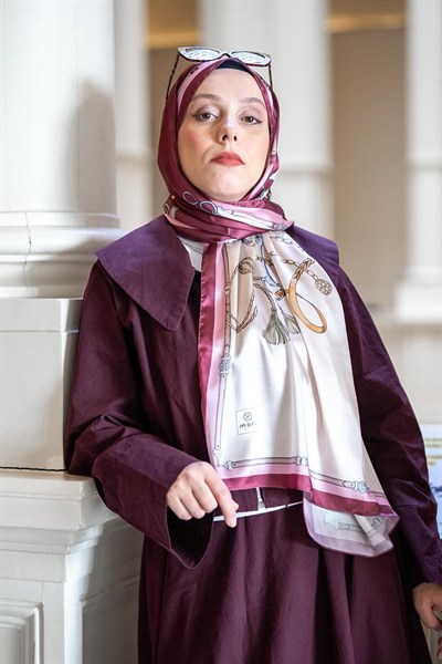 Lustre Desen Hint Vual Şal Bordo