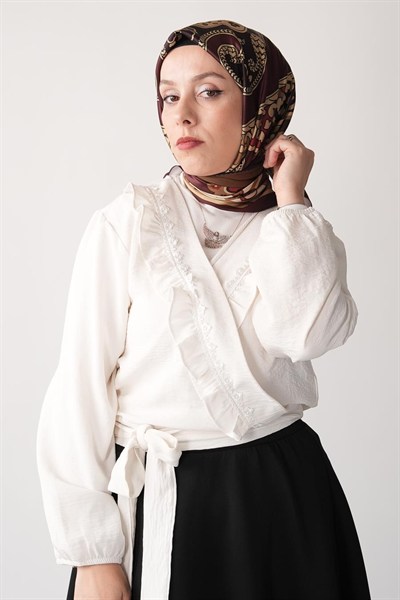 Ochre Desen İpeksi Rayon Eşarp Bordo