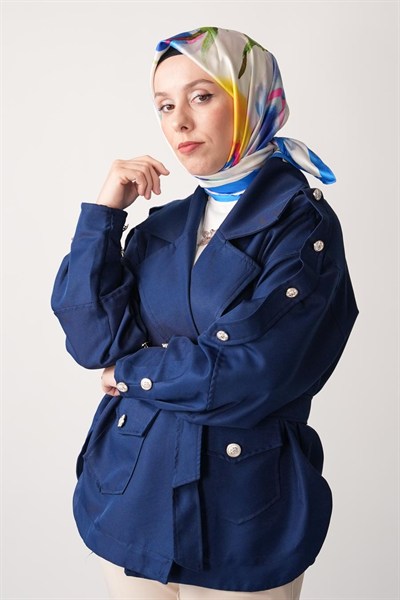 Pia Garden Desen İpeksi Rayon Eşarp Ocean Blue