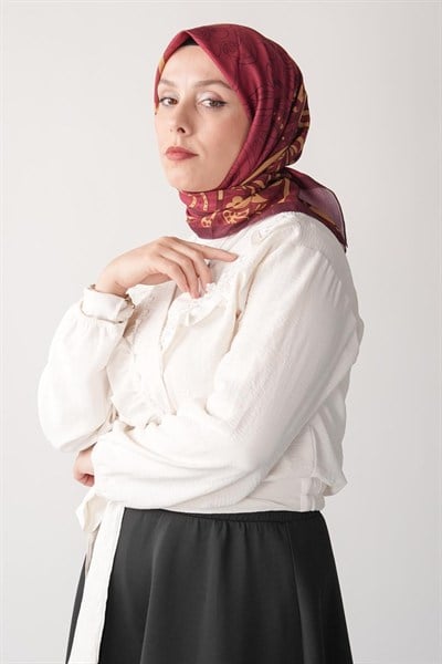 Saffron Soul Desen Soft Eşarp Bordo