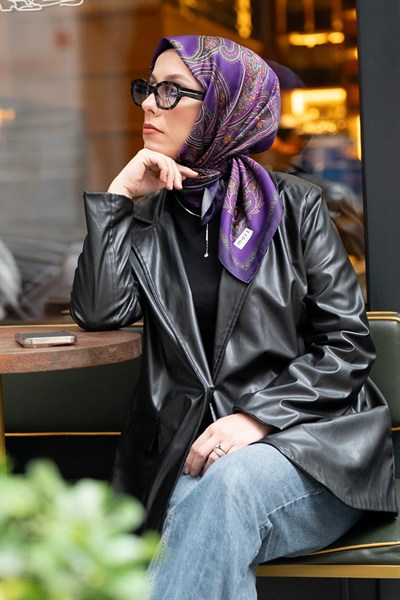 Vintage Pattern Desen İpeksi Rayon Eşarp Mor
