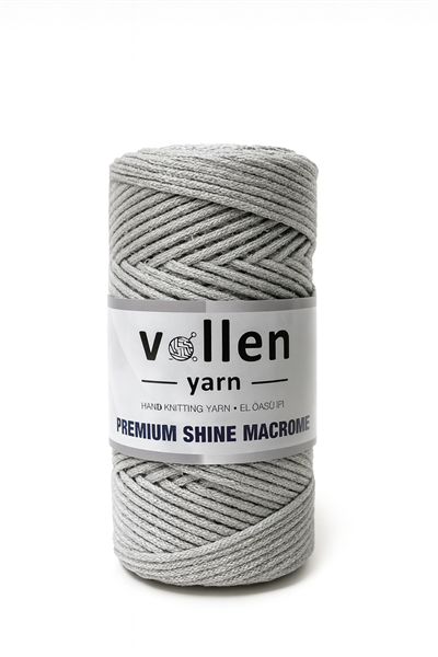  Vollen Yarn Premium Shine (Simli) Polyester Makrome 100Gr/150M ,çanta ipi,supla ipi,bileklik ipi,Açık Gri